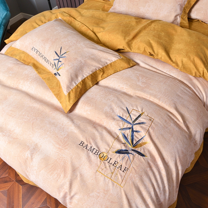 91家纺网 家纺一手货源 找家纺 梦柏家纺 2022新款亲肤雅棉绣花四件套 杏色