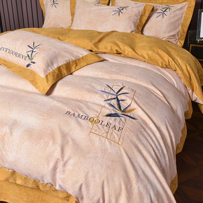 91家纺网 家纺一手货源 找家纺 梦柏家纺 2022新款亲肤雅棉绣花四件套 杏色