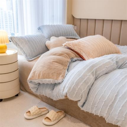 91家纺网 家纺一手货源 找家纺 （总）骏腾 2022直播爆款纯色流苏牛奶绒四件套法莱宝宝绒