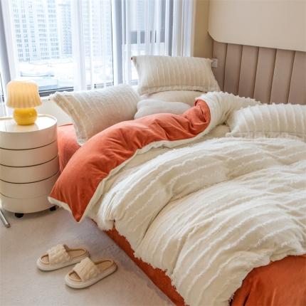 91家纺网 家纺一手货源 找家纺 （总）骏腾 2022直播爆款纯色流苏牛奶绒四件套法莱宝宝绒