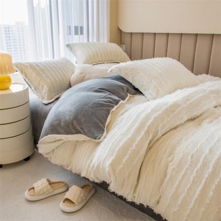 91家纺网 家纺一手货源 找家纺 （总）骏腾 2022直播爆款纯色流苏牛奶绒四件套法莱宝宝绒