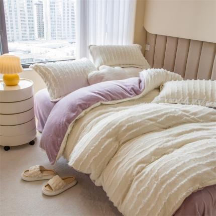 91家纺网 家纺一手货源 找家纺 （总）骏腾 2022直播爆款纯色流苏牛奶绒四件套法莱宝宝绒