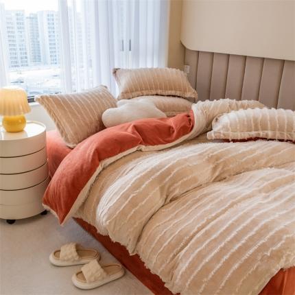 91家纺网 家纺一手货源 找家纺 （总）骏腾 2022直播爆款纯色流苏牛奶绒四件套法莱宝宝绒