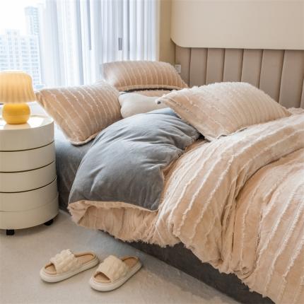 91家纺网 家纺一手货源 找家纺 （总）骏腾 2022直播爆款纯色流苏牛奶绒四件套法莱宝宝绒