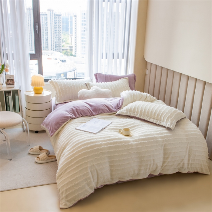 91家纺网 家纺一手货源 找家纺 （总）骏腾 2022直播爆款纯色流苏牛奶绒四件套法莱宝宝绒