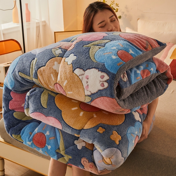 91家纺网 家纺一手货源 找家纺 梦初语 2022新款加厚保暖雪花绒加羊羔绒冬被花儿朵朵