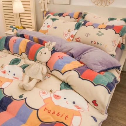 91家纺网 家纺一手货源 找家纺 （总）丝羽坊 2022专版花型 直播供货双面牛奶绒印花四件套