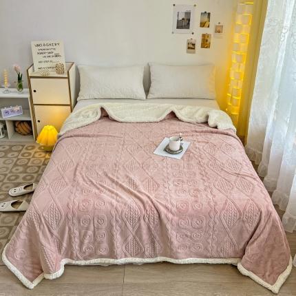 寐居 2022新款烂花牛奶绒羊羔绒多功能毛毯 简爱-粉