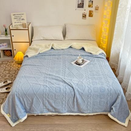 寐居 2022新款烂花牛奶绒羊羔绒多功能毛毯 简爱-蓝