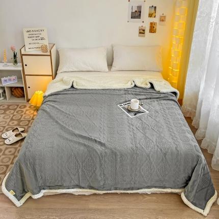 寐居 2022新款烂花牛奶绒羊羔绒多功能毛毯 简爱-浅灰