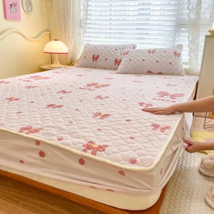 91家纺网 家纺一手货源 找家纺 沐慕 2022牛奶绒夹棉床笠 幸运蝴蝶结