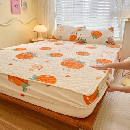 沐慕 2022牛奶绒夹棉床笠 甜橙小熊