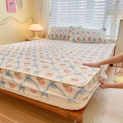 沐慕 2022牛奶绒夹棉床笠 甜心草莓