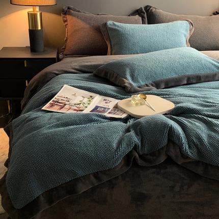 网客 2024高端奢品泡芙绒四件套 海军蓝