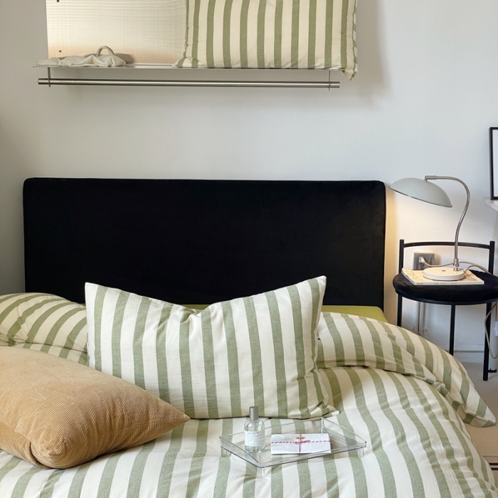 91家纺网 家纺一手货源 找家纺 （总）梦享生活 2022新款色织全棉水洗棉四件套-绿条纹