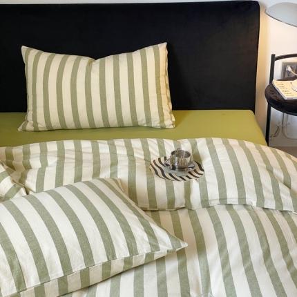 （总）梦享生活 2022新款色织全棉水洗棉四件套-绿条纹