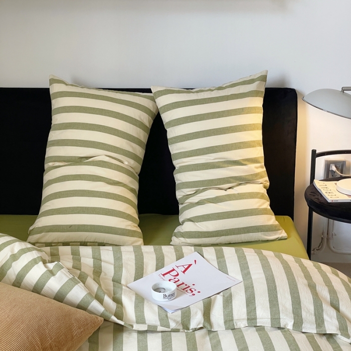 91家纺网 家纺一手货源 找家纺 （总）梦享生活 2022新款色织全棉水洗棉四件套-绿条纹