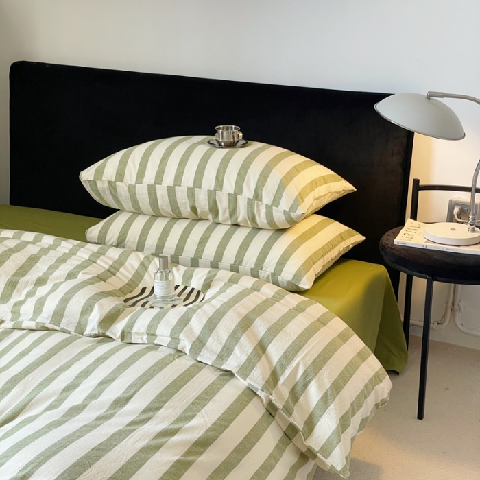 91家纺网 家纺一手货源 找家纺 （总）梦享生活 2022新款色织全棉水洗棉四件套-绿条纹