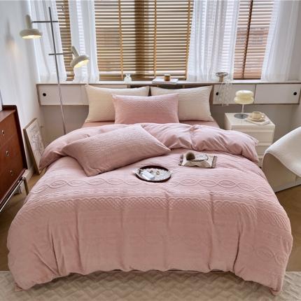 91家纺网 家纺一手货源 找家纺 N先生2022新款高克重雕花绒牛奶绒四件套 丽莎-粉