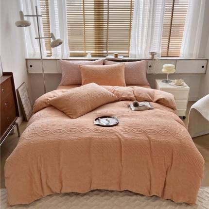 91家纺网 家纺一手货源 找家纺 N先生2022新款高克重雕花绒牛奶绒四件套 丽莎-橘