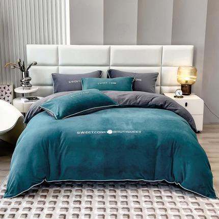 91家纺网 家纺一手货源 找家纺 （总）丝幔新款全消光牛奶绒素色绣花四件套系列