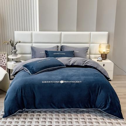 91家纺网 家纺一手货源 找家纺 （总）丝幔新款全消光牛奶绒素色绣花四件套系列