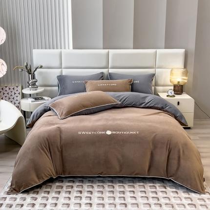 91家纺网 家纺一手货源 找家纺 （总）丝幔新款全消光牛奶绒素色绣花四件套系列