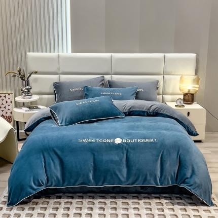 91家纺网 家纺一手货源 找家纺 （总）丝幔新款全消光牛奶绒素色绣花四件套系列