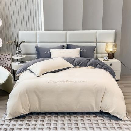 91家纺网 家纺一手货源 找家纺 （总）丝幔新款全消光牛奶绒素色绣花四件套系列