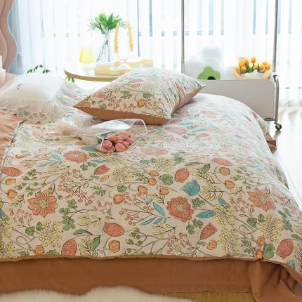 91家纺网 家纺一手货源 找家纺 千朵 2022新款活性生态纯棉磨毛印花四件套 浅尝春色