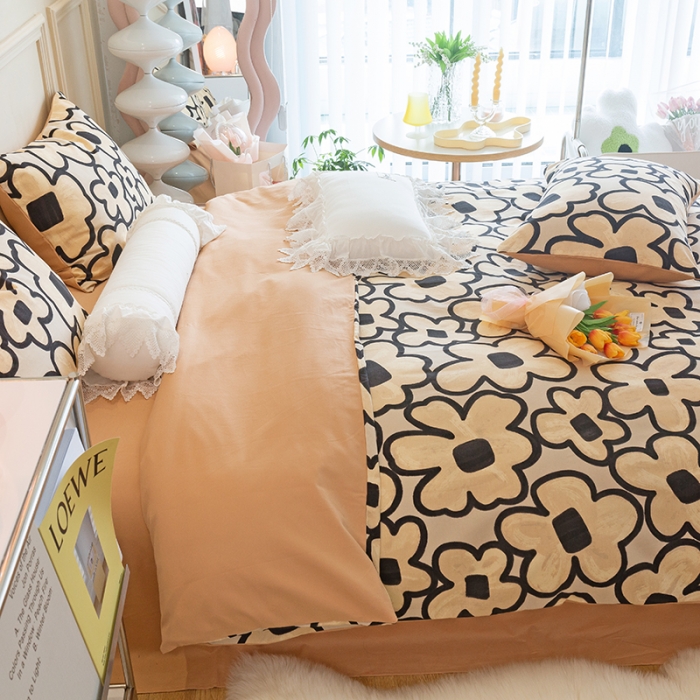 91家纺网 家纺一手货源 找家纺 （总）千朵 2022新款活性生态纯棉磨毛印花四件套