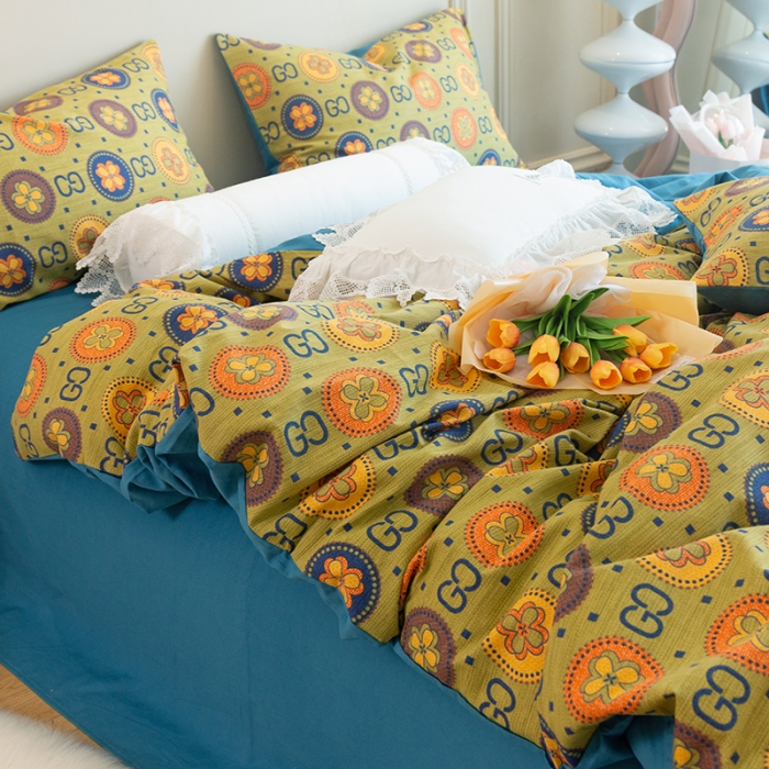 91家纺网 家纺一手货源 找家纺 千朵 2022新款活性生态纯棉磨毛印花四件套 古韵花秀