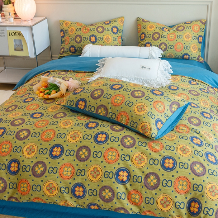 91家纺网 家纺一手货源 找家纺 千朵 2022新款活性生态纯棉磨毛印花四件套 古韵花秀