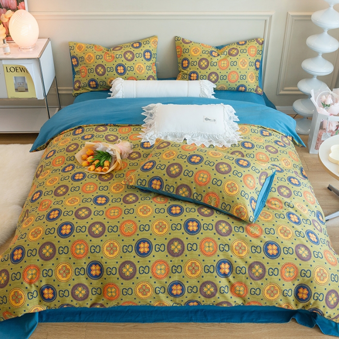 91家纺网 家纺一手货源 找家纺 千朵 2022新款活性生态纯棉磨毛印花四件套 古韵花秀