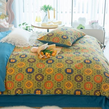 千朵 2022新款活性生态纯棉磨毛印花四件套 古韵花秀