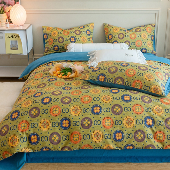 91家纺网 家纺一手货源 找家纺 千朵 2022新款活性生态纯棉磨毛印花四件套 古韵花秀