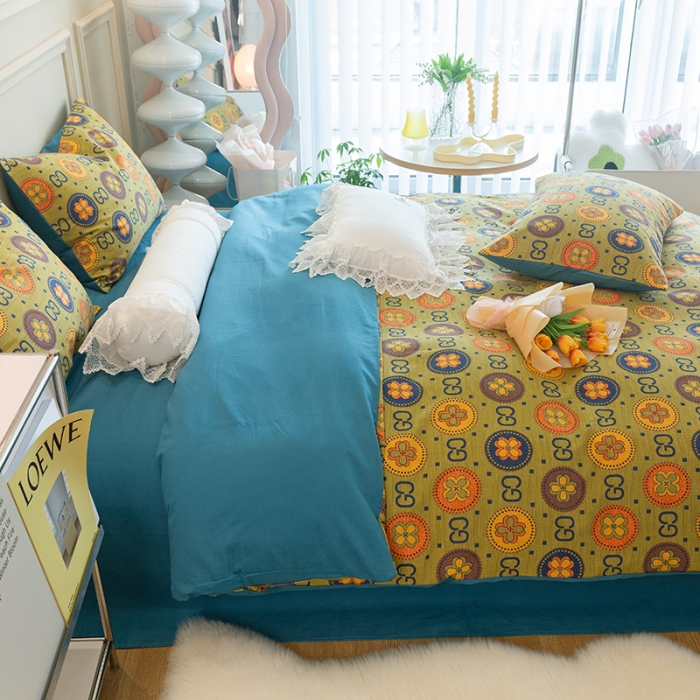 91家纺网 家纺一手货源 找家纺 千朵 2022新款活性生态纯棉磨毛印花四件套 古韵花秀