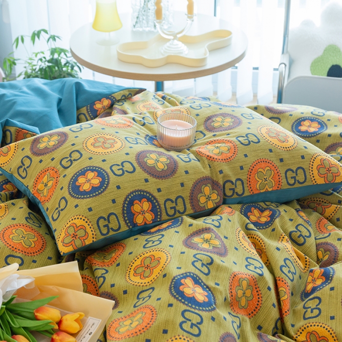 91家纺网 家纺一手货源 找家纺 千朵 2022新款活性生态纯棉磨毛印花四件套 古韵花秀