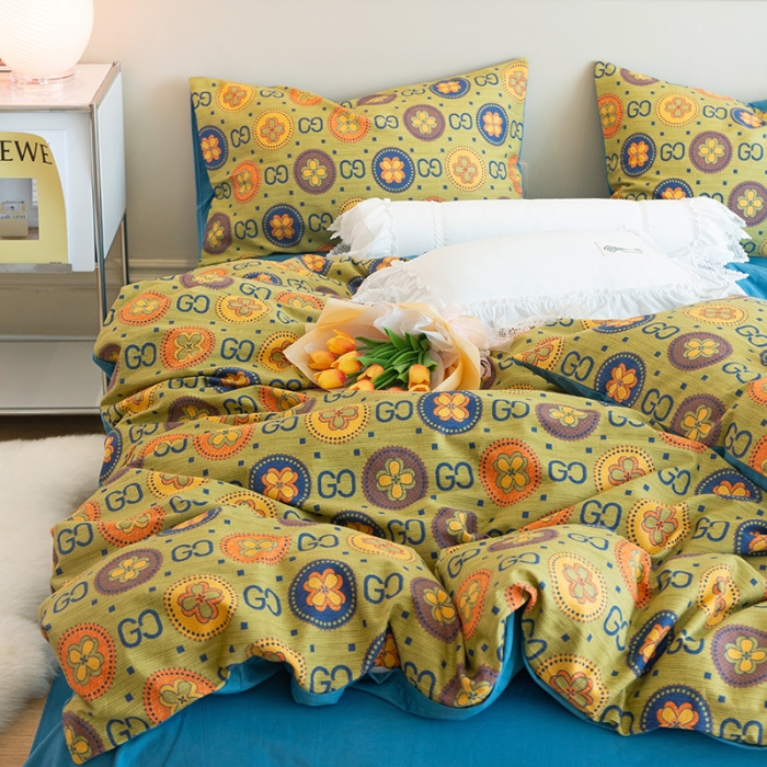 91家纺网 家纺一手货源 找家纺 千朵 2022新款活性生态纯棉磨毛印花四件套 古韵花秀