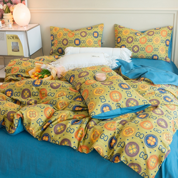 91家纺网 家纺一手货源 找家纺 千朵 2022新款活性生态纯棉磨毛印花四件套 古韵花秀