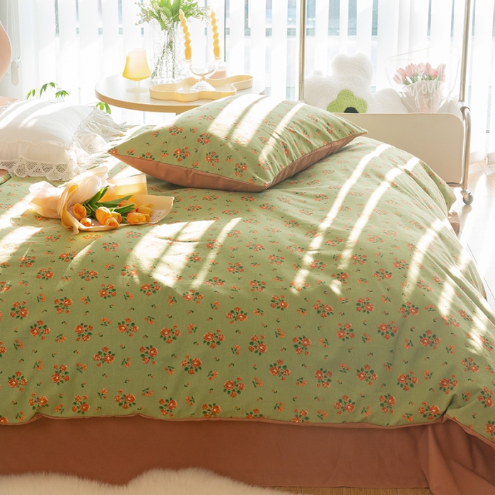 91家纺网 家纺一手货源 找家纺 千朵 2022新款活性生态纯棉磨毛印花四件套 花香满径