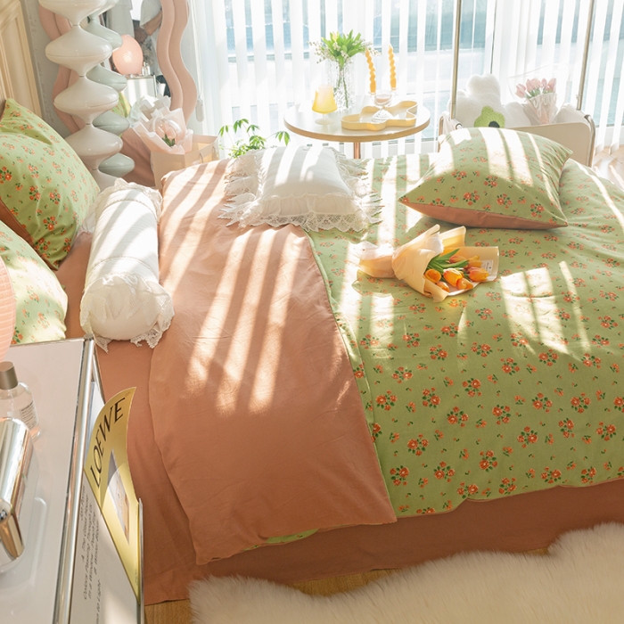 91家纺网 家纺一手货源 找家纺 千朵 2022新款活性生态纯棉磨毛印花四件套 花香满径