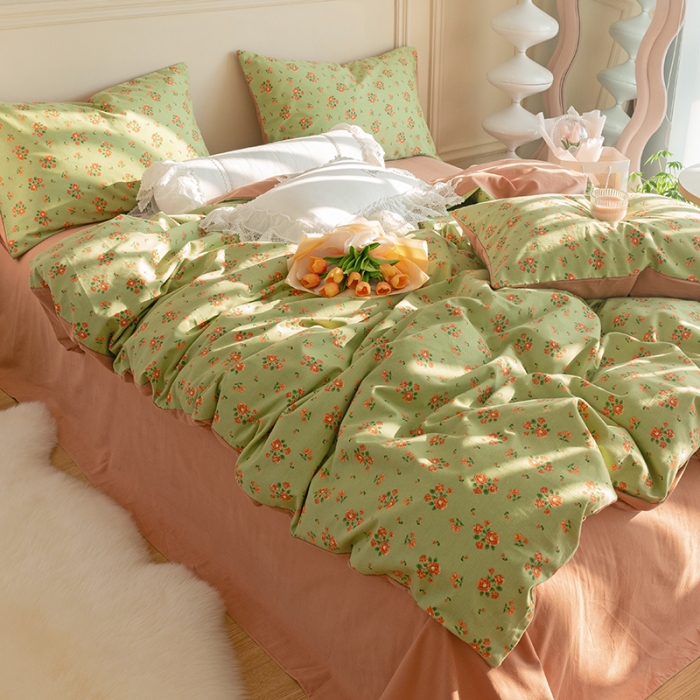 91家纺网 家纺一手货源 找家纺 千朵 2022新款活性生态纯棉磨毛印花四件套 花香满径