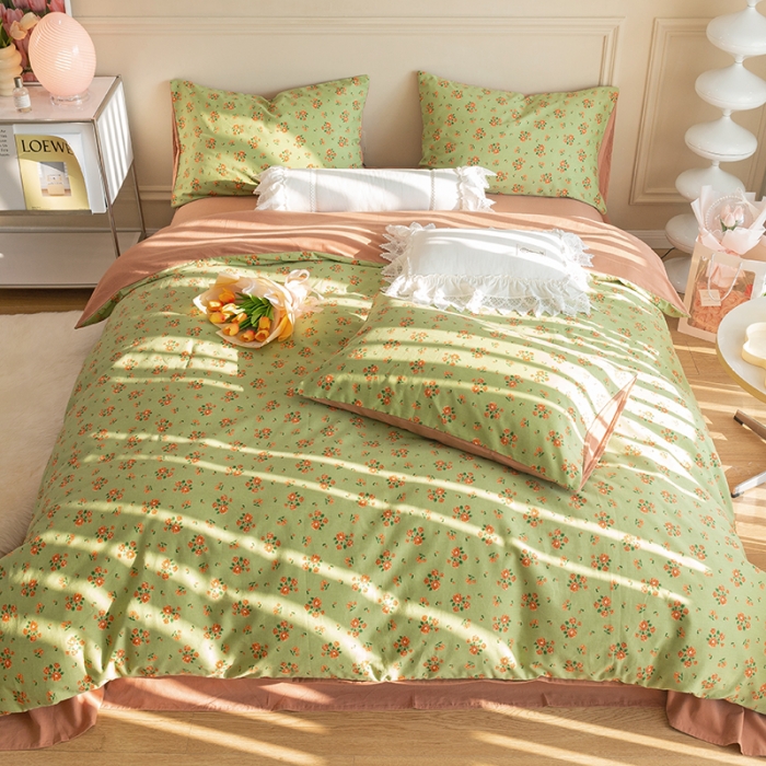 91家纺网 家纺一手货源 找家纺 千朵 2022新款活性生态纯棉磨毛印花四件套 花香满径