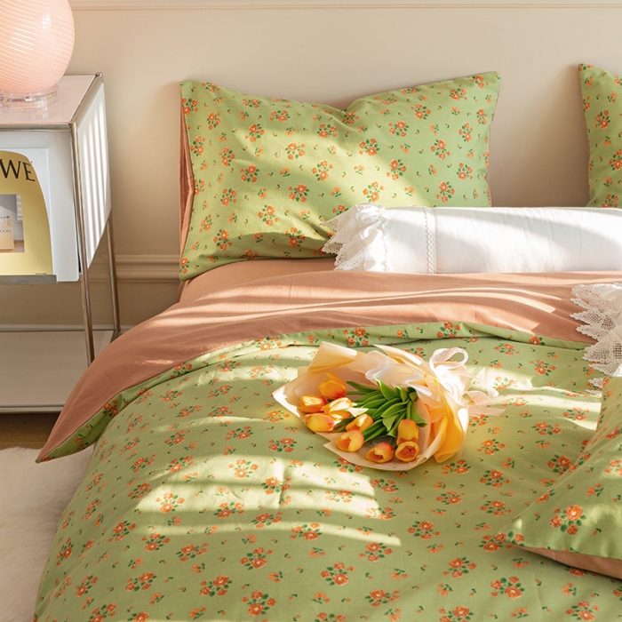 91家纺网 家纺一手货源 找家纺 千朵 2022新款活性生态纯棉磨毛印花四件套 花香满径