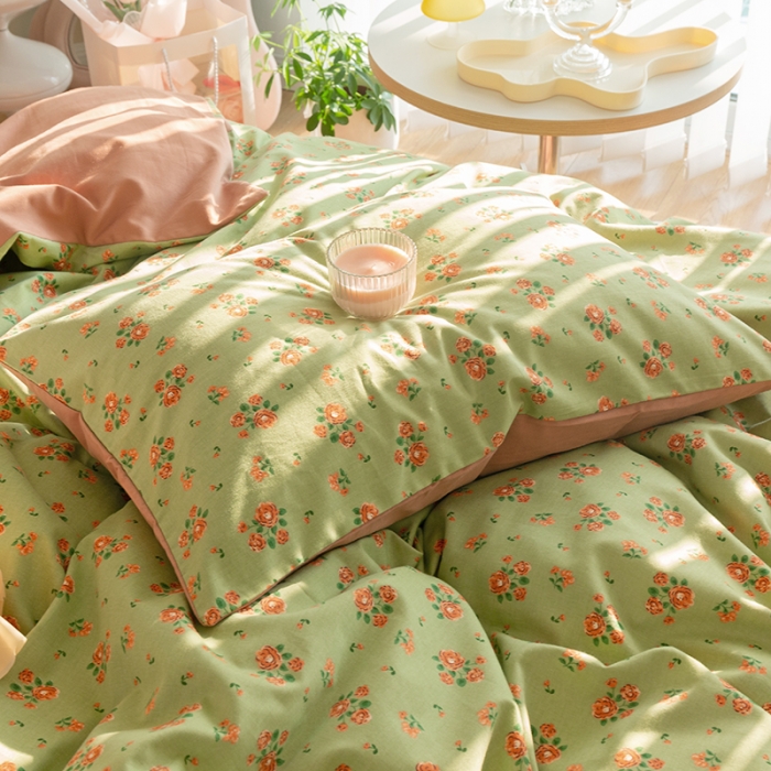 91家纺网 家纺一手货源 找家纺 千朵 2022新款活性生态纯棉磨毛印花四件套 花香满径