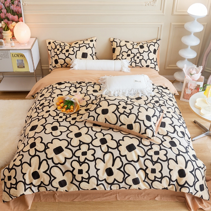 91家纺网 家纺一手货源 找家纺 千朵 2022新款活性生态纯棉磨毛印花四件套 花影缤纷