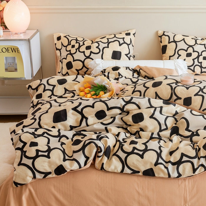 91家纺网 家纺一手货源 找家纺 千朵 2022新款活性生态纯棉磨毛印花四件套 花影缤纷