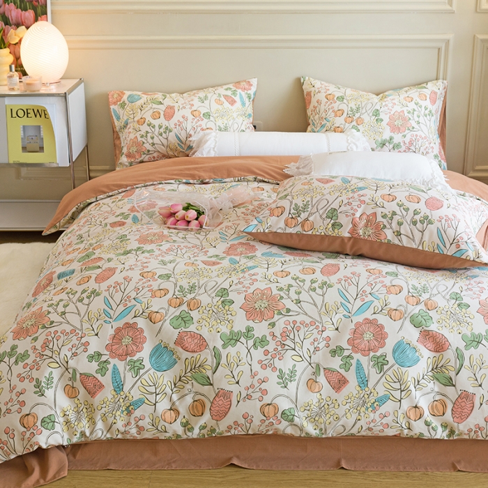 91家纺网 家纺一手货源 找家纺 千朵 2022新款活性生态纯棉磨毛印花四件套 浅尝春色