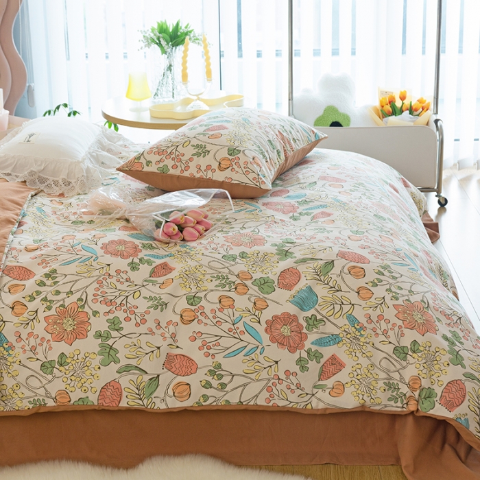 91家纺网 家纺一手货源 找家纺 千朵 2022新款活性生态纯棉磨毛印花四件套 浅尝春色